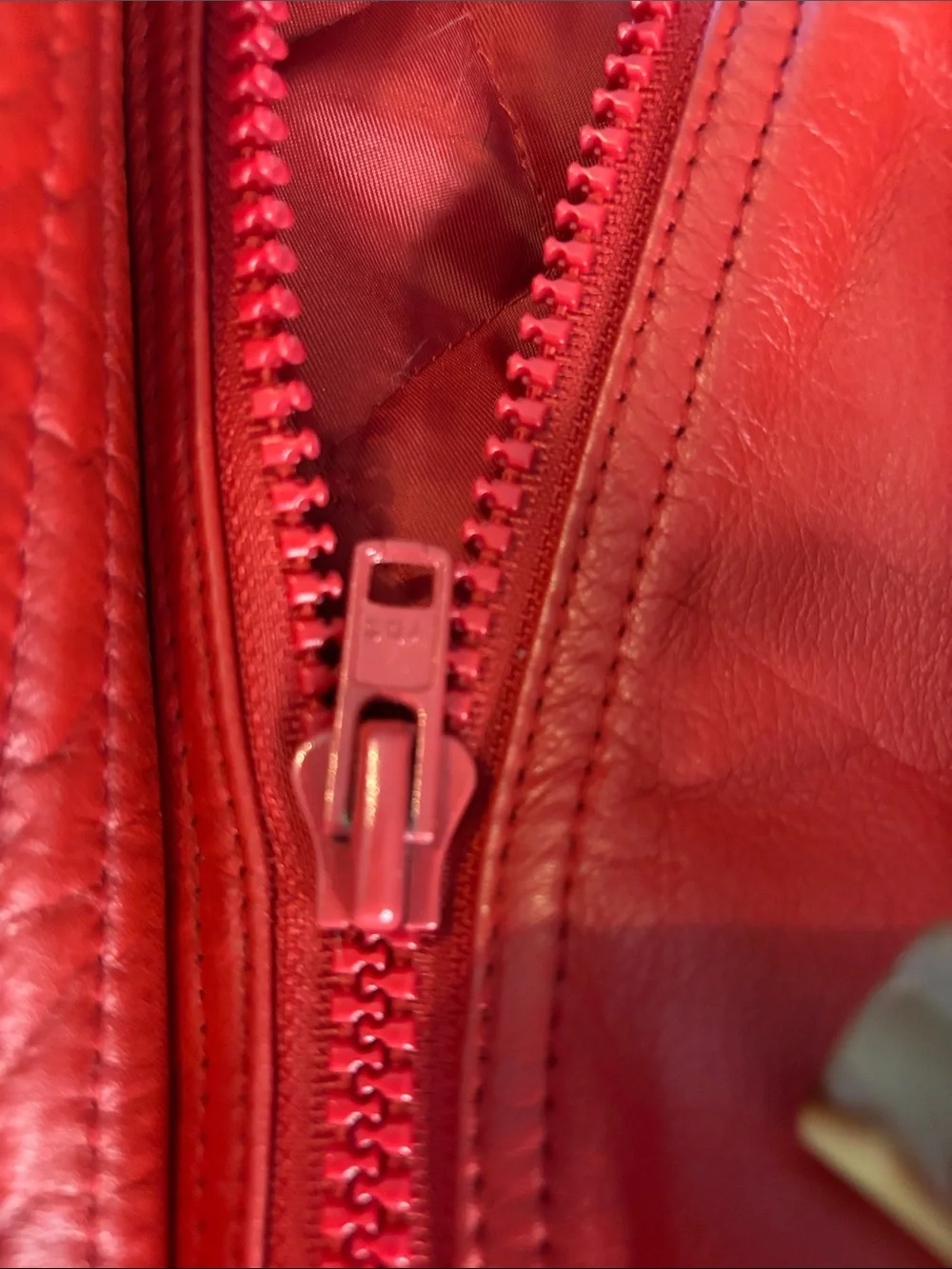 Jacqueline Ferrar Red Leather Hooded Toggle Coat with Fur Trim M (Runs Large)
